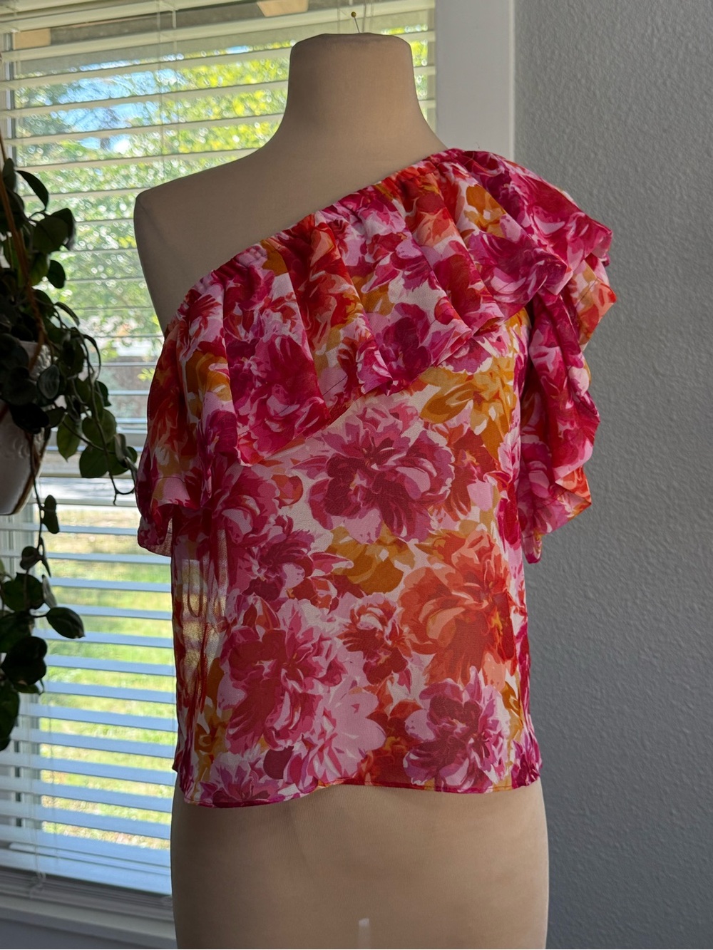 Misa Los Angeles One Shoulder Chiffon Ruffle Blouse Size Small